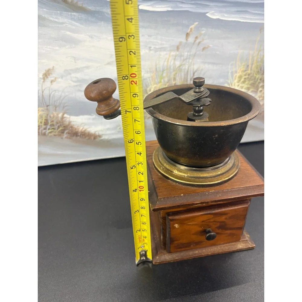Vintage Wooden Manual Coffee Grinder Hand Crank Mill Rustic Kitchen Decor 8in